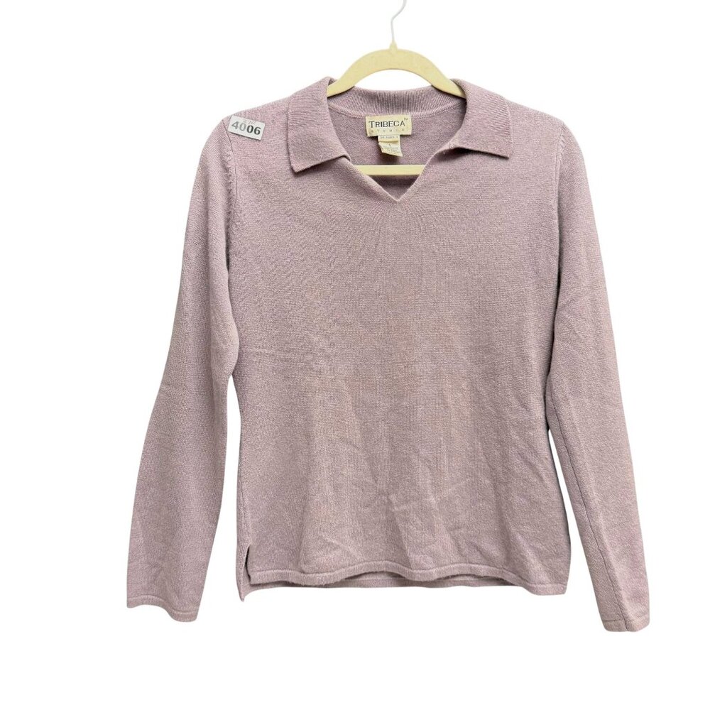 Tribeca Studio Women's Pullover Sweater Sz S Lavender Cashmere Collared